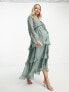 Фото #4 товара ASOS DESIGN Maternity soft midi dress with button front and trailing floral embellishment in sage