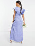 TFNC Petite Bridesmaid wrap front maxi dress in powder blue