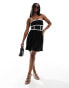 ASOS DESIGN bandeau with contrast binding mini dress in black and white Черный, 34 - фото #2