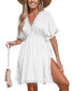 Фото #1 товара Women's White Plunging Lace Mini Cover-Up