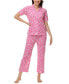 ფოტო #7 პროდუქტის Women's Printed Short Sleeve Notch Collar with Pants 2 Pc. Pajama Set