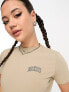 Dickies aitkin left chest varsity logo crop baby t-shirt in beige exclusive to asos