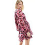 Wednesday's Girl bloom floral wrap detail mini dress in pink rosa-bunt, S - фото #3