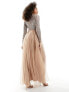 Maya Bridesmaid long sleeve maxi tulle dress with tonal delicate sequin in muted blush