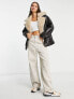 Фото #4 товара Topshop faux leather oversized shearling aviator biker jacket in brown