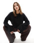 Фото #1 товара Monki cropped long sleeve knitted top in black