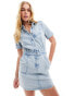 Фото #2 товара Morgan denim mini shirt dress in light blue wash