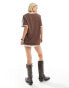 Lioness v neck sports jersey top in brown with white contrast trims