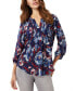 Фото #1 товара Women's Floral-Print Pintuck Roll-Tab Shirt