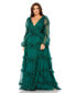 Фото #1 товара Women's Plus Size V Neck Ruffle Tiered Puff Sleeve Gown
