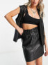 Only faux leather paperbag waist mini skirt in black