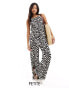 Фото #1 товара JDY Petite pull on wide leg plisse trouser co-ord in black & white zebra print