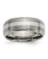 Фото #1 товара Titanium Brushed Sterling Silver Inlay Ridged Edge Band Ring