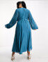 Фото #4 товара ASOS DESIGN Curve wrap balloon sleeve midi dress with tie waist detail in teal