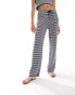 ASOS DESIGN knitted wide leg trouser in stripe in navy and white co-ord