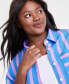 Фото #3 товара Trendy Plus Size Linen-Blend Striped Shirt, Created for Macy's