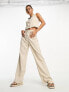 Фото #3 товара Miss Selfridge co-ord tailored wide leg trouser in taupe pinstripe