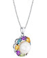 ფოტო #2 პროდუქტის Cultured Freshwater Pearl (10mm) Multi-Gemstone (2-1/3 ct. t.w.) Halo 18" Pendant Necklace in Sterling Silver