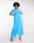 Фото #8 товара ASOS DESIGN Tall angel cape sleeve pleated hem maxi dress in blue