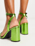 RAID Wide Fit Wink block heel sandals in green metallic - exclusive to ASOS