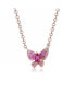 Sterling Silver 18k Rose Gold Plated with Ruby and cubic Zirconia Pave Small Butterfly Pendant Layering Necklace