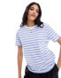 Pieces boxy t-shirt in bold blue and white stripe