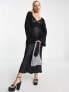 Фото #1 товара ASOS DESIGN long sleeve crochet bodice satin maxi dress in black