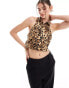 Фото #4 товара Miss Selfridge poplin sleeveless bow back shirt in animal print