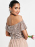 Maya Bridesmaid bardot maxi tulle dress with tonal delicate sequins in muted blush