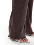 In The Style plisse wide leg trousers co-ord in chocolate