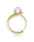 Фото #2 товара Sterling Silver 14K Gold Plated with Genuine Freshwater Pearl Linear Adjustable Ring