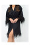 ფოტო #1 პროდუქტის Women's Silk Robe - Short - Ostrich Feather Trim Hem and Sleeve - Silk Collection