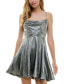 Juniors' Drape-Neck Sleeveless Fit & Flare Foil Dress Серебристый, 0 - фото #4