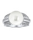 Bridal Pave CZ Solitaire White Simulated Pearl Fashion Statement Ring For Women For Prom Rhodium Plated Brass