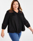 Фото #1 товара Plus Size Lace-Trim Long-Sleeve Top, Created for Macy's