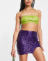 Simmi exclusive 90's sequin mini skirt with slit co-ord in lilac