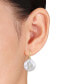 ფოტო #2 პროდუქტის Cultured Freshwater Button Pearl (17-1/2 - 18mm) & Diamond (1/20 ct. t.w.) Leverback Drop Earrings in 14k Gold