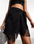 Фото #8 товара Edited satin jacquard fringe mini skirt in black