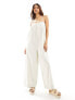 ASOS DESIGN pleated square neck wide leg jumpsuit in stone