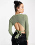 Fashionkilla knitted top with tie back in khaki