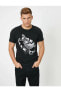 Erkek Siyah Pamuklu Kısa Kollu Baskılı T-shirt