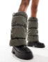 My Accessories London nylon puffer leg warmers in khaki