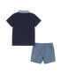 ფოტო #2 პროდუქტის Baby Boys Navy and Chambray Polo and Shorts Set