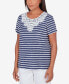 Фото #5 товара Petite Classic Neutrals Lace Neck Striped Split Hem T-shirt