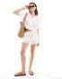 Pull&Bear drawstring waist linen short co-ord in white