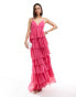 Фото #1 товара Vila tiered frill maxi cami dress in bright pink