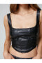 Топ Koton Faux Leather Crop Square Neck