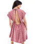 ASOS DESIGN v neck rolled up short sleeve with embroidery mini dress in pink Розовый, 44 - фото #2