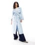 ASOS DESIGN longline linen mix trench coat in blue