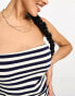 ASOS DESIGN knitted bandeau mini dress in stripe in navy and cream